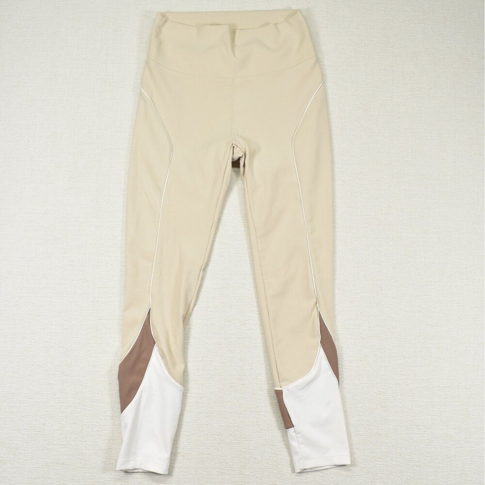 Wilo The Label Ribbed Cropped Leggings Womens  M Colorblock Beige Tan Neutrals